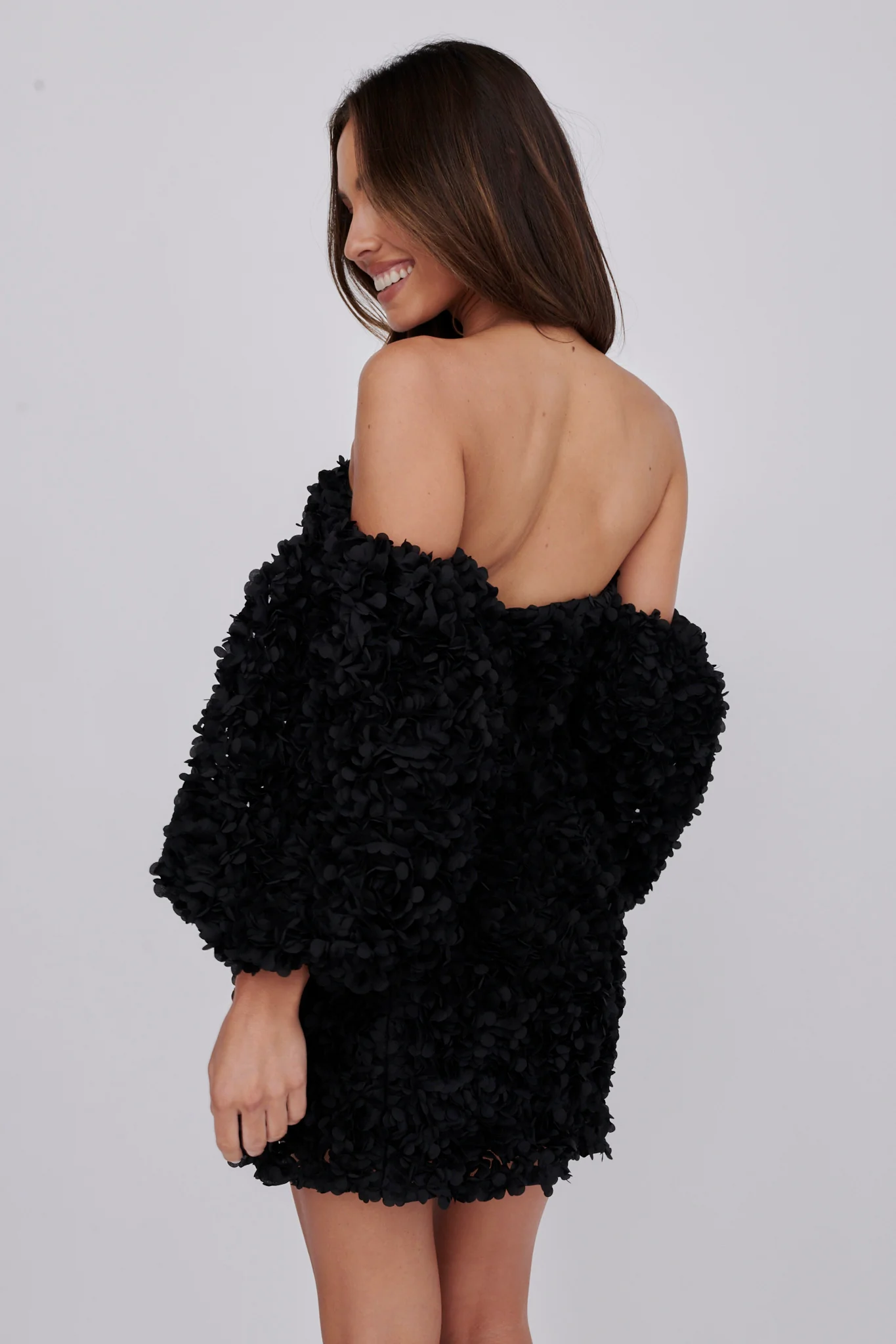 Vive La Rose Off-Shoulder Embellished Mini Dress Black