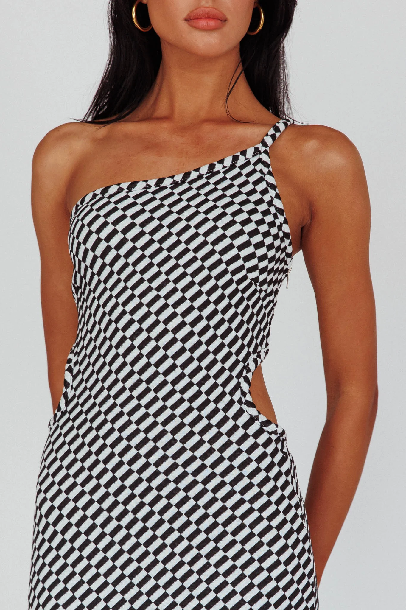 Cinzia One-Shoulder Cut-Out Midi Dress Black