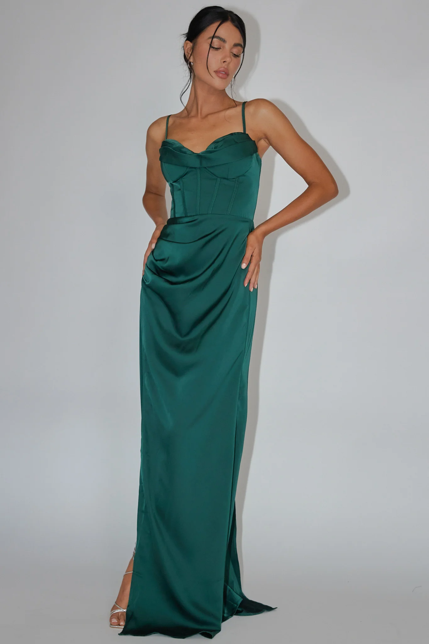 Secret Sweetheart Neckline Split Maxi Dress Hunter Green