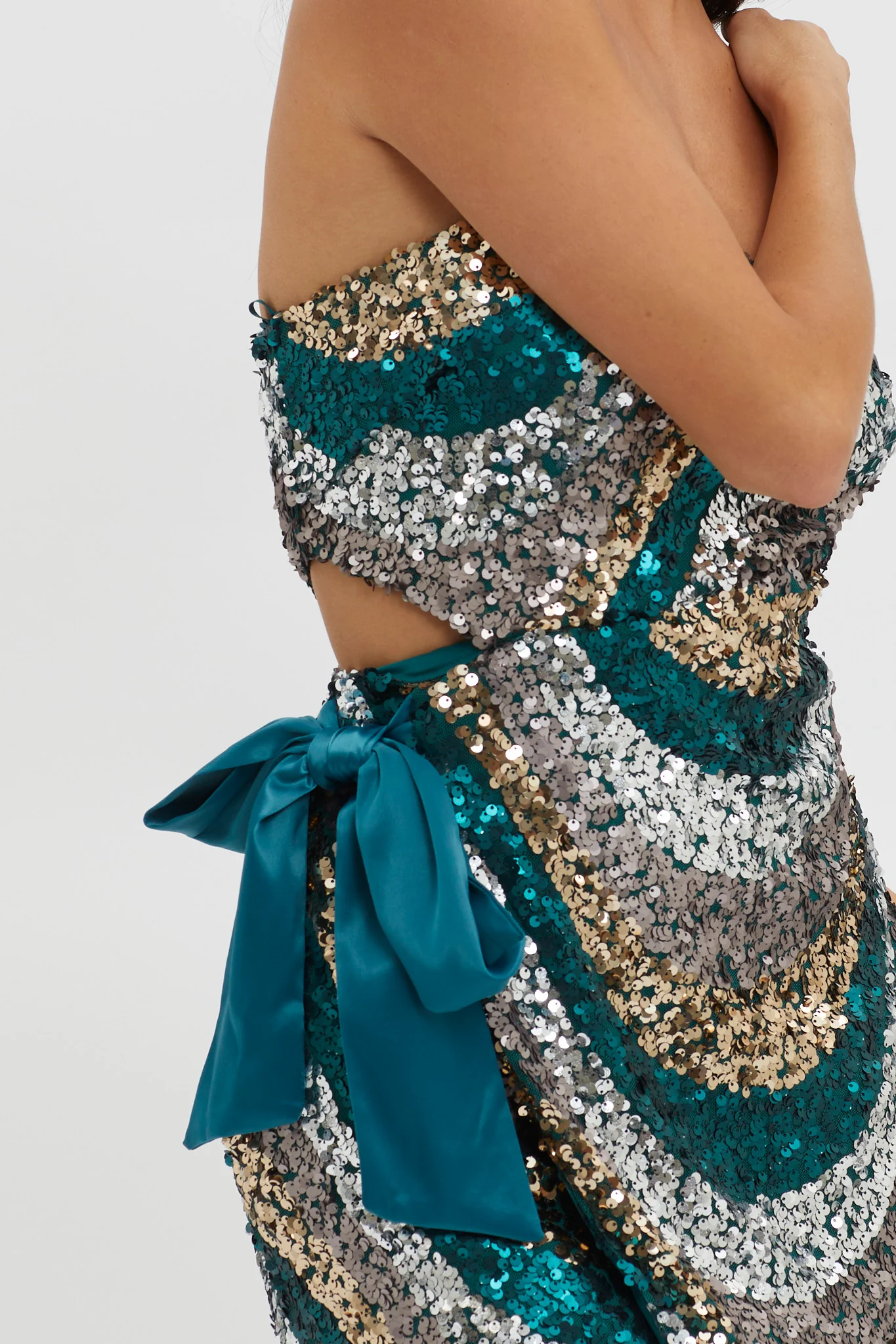 Eyes For You Waist Tie Mini Dress Sequin Green