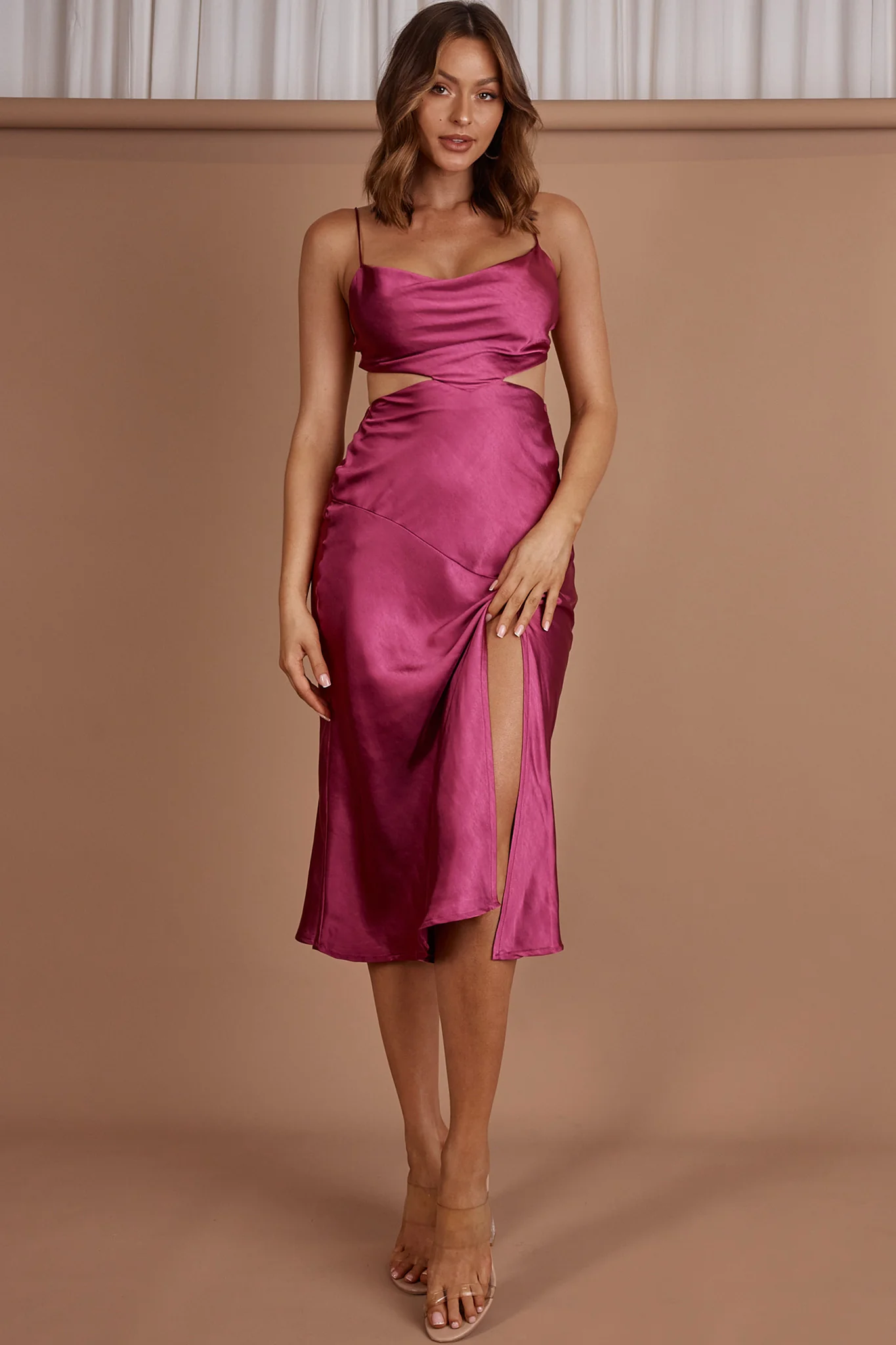 Midnight Muse Strappy Back Midi Dress Fuchsia