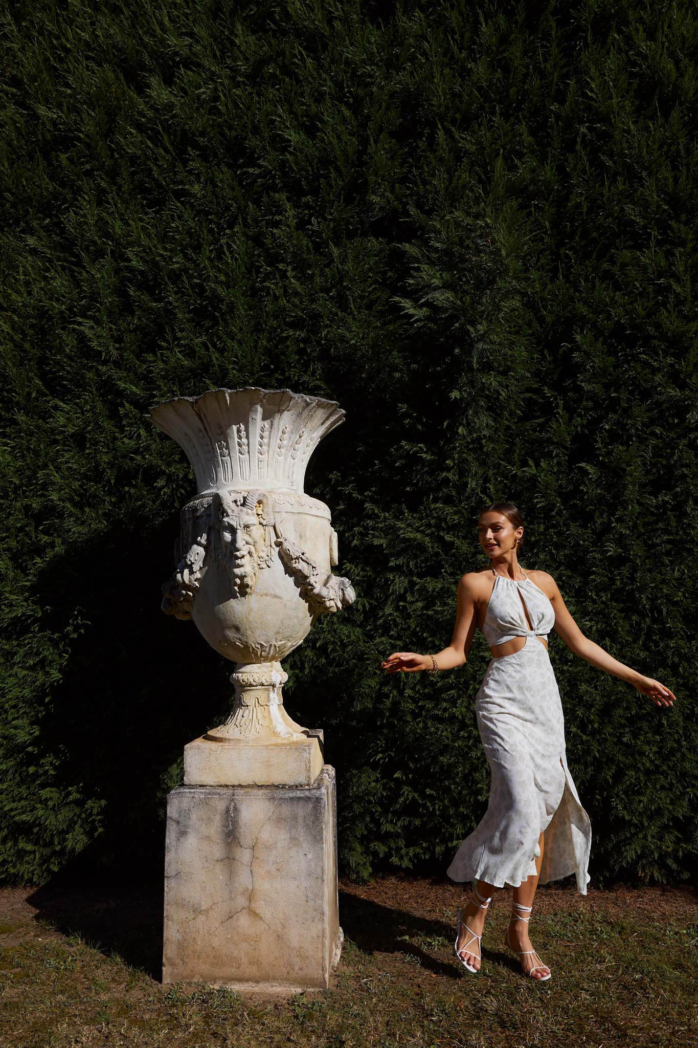 Rising Sun Cut-Out Bodice Dress Floral Print Sage