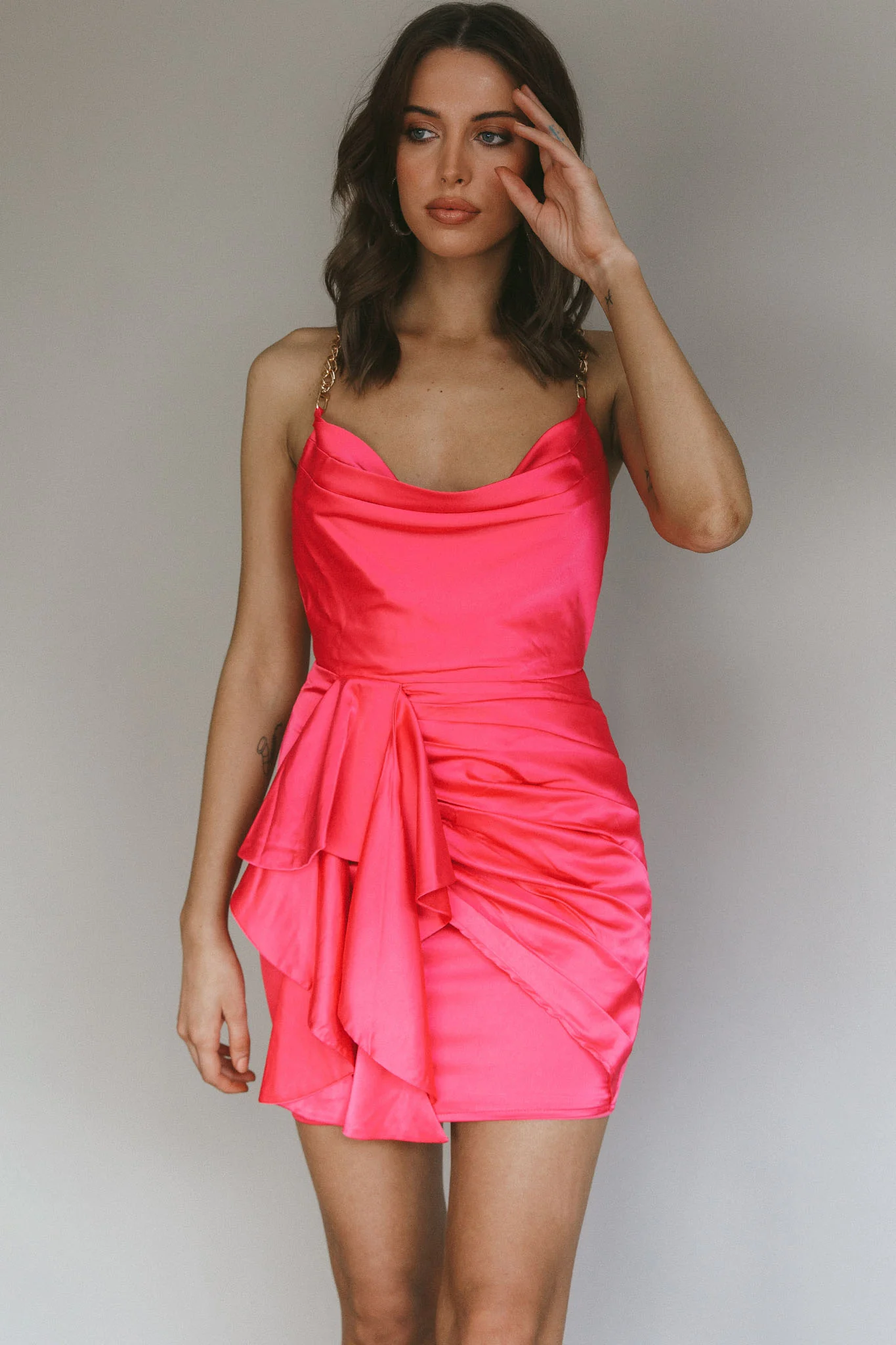 Mikael Chain Strap Mini Dress Fuchsia