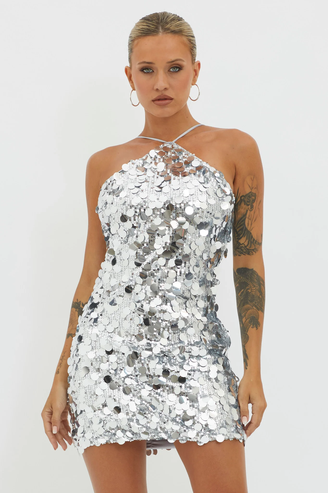 Champagne Twist Sequin Mini Dress Silver