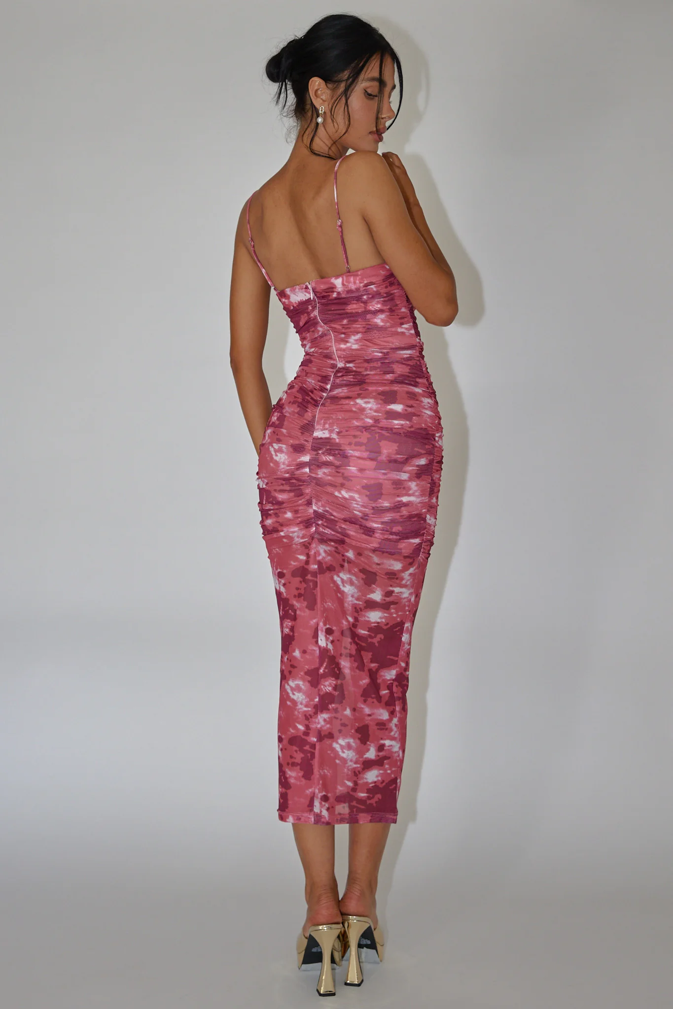 Logan Strapless Ruched Midi Dress Print Wine