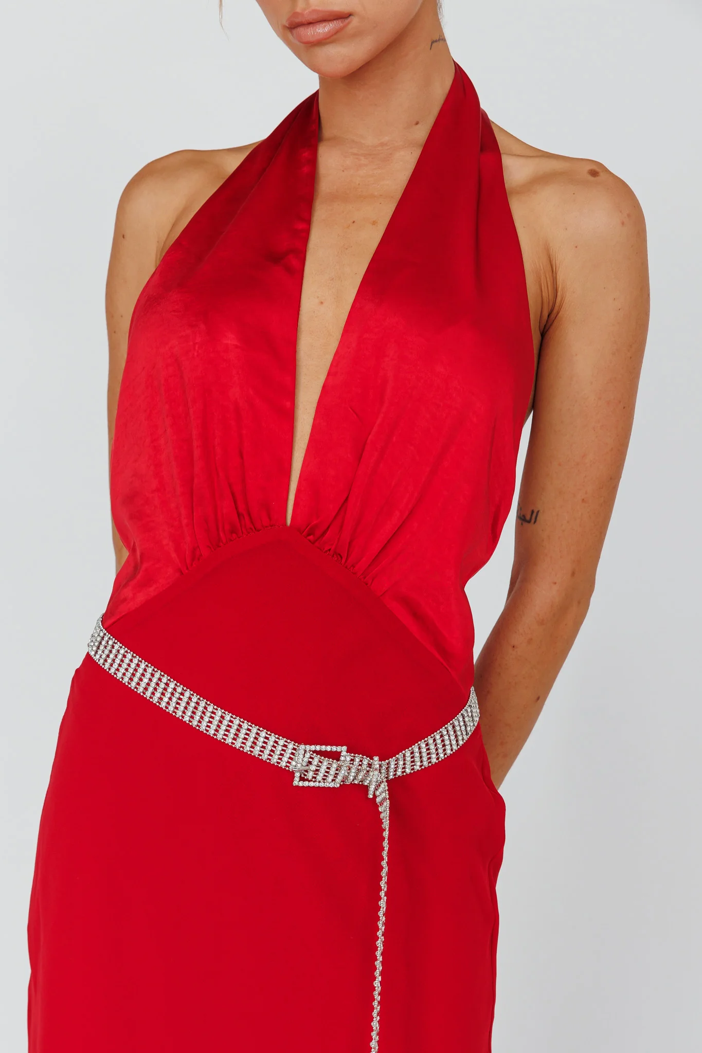 Vision Halterneck Midi Dress Cherry