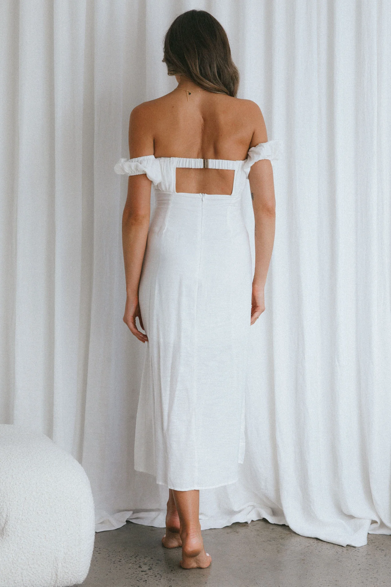 Nico Off-Shoulder Split Midi Dress White