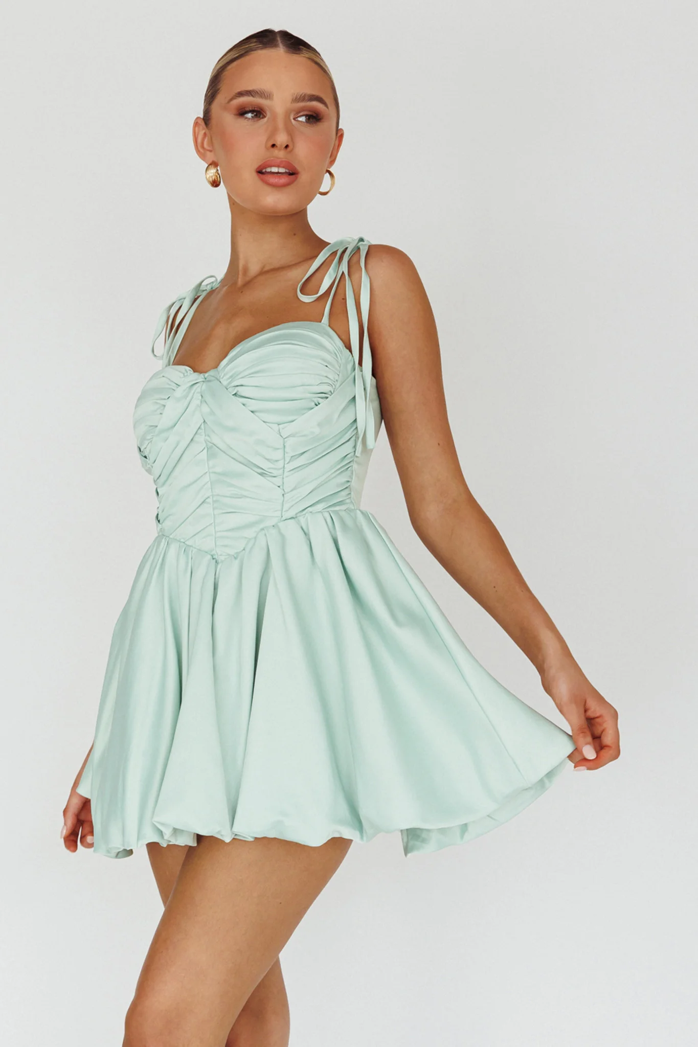 Valery Tied Shoulder Mini Dress Seafoam