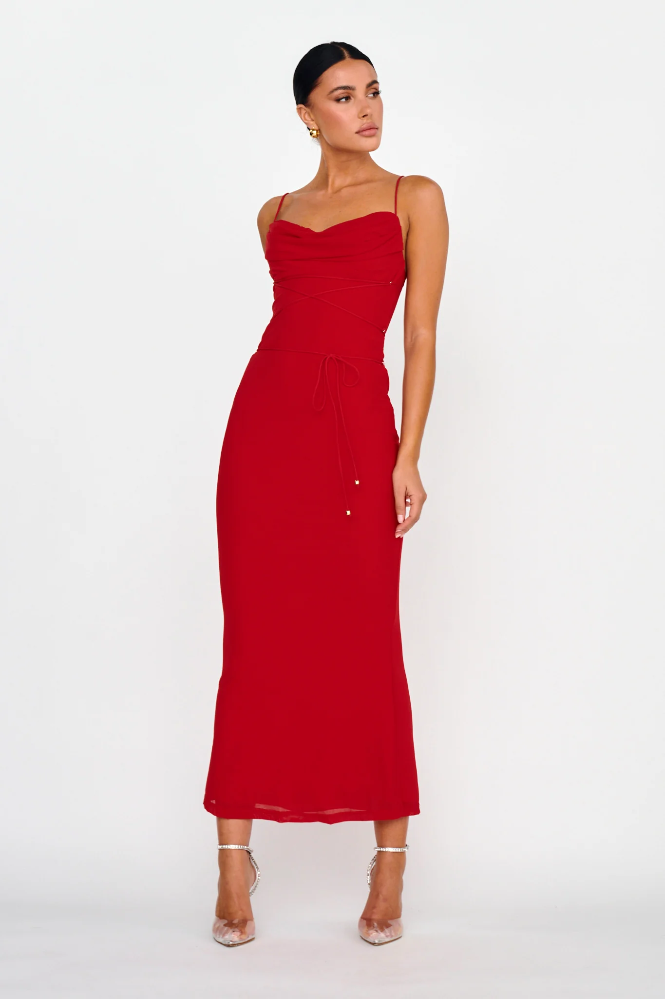 Teava Laced Waist Maxi Dress Red
