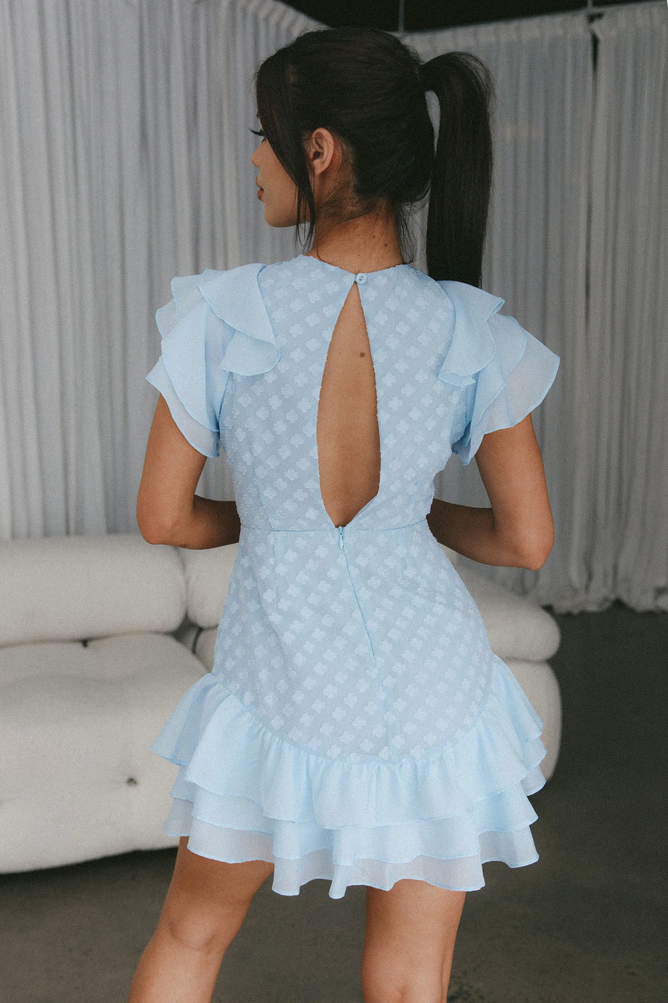 Destined To Be Ruffle Mini Dress Textured Blue