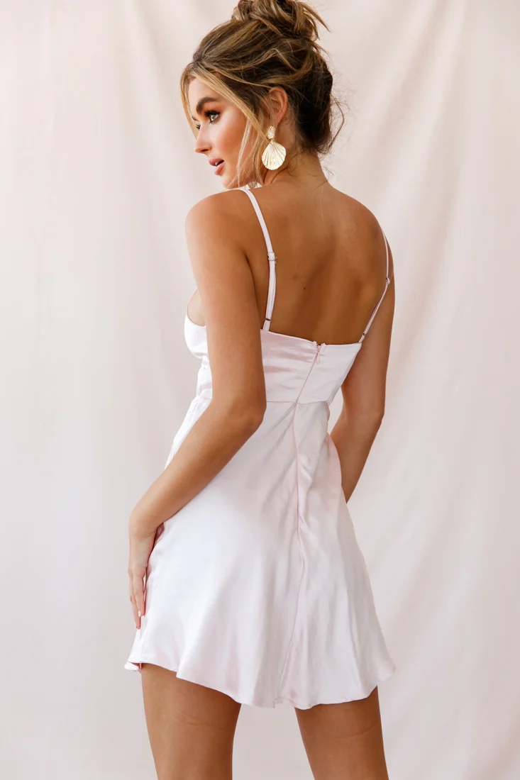 Starry Night Satin Bust-Tie Mini Dress Pink