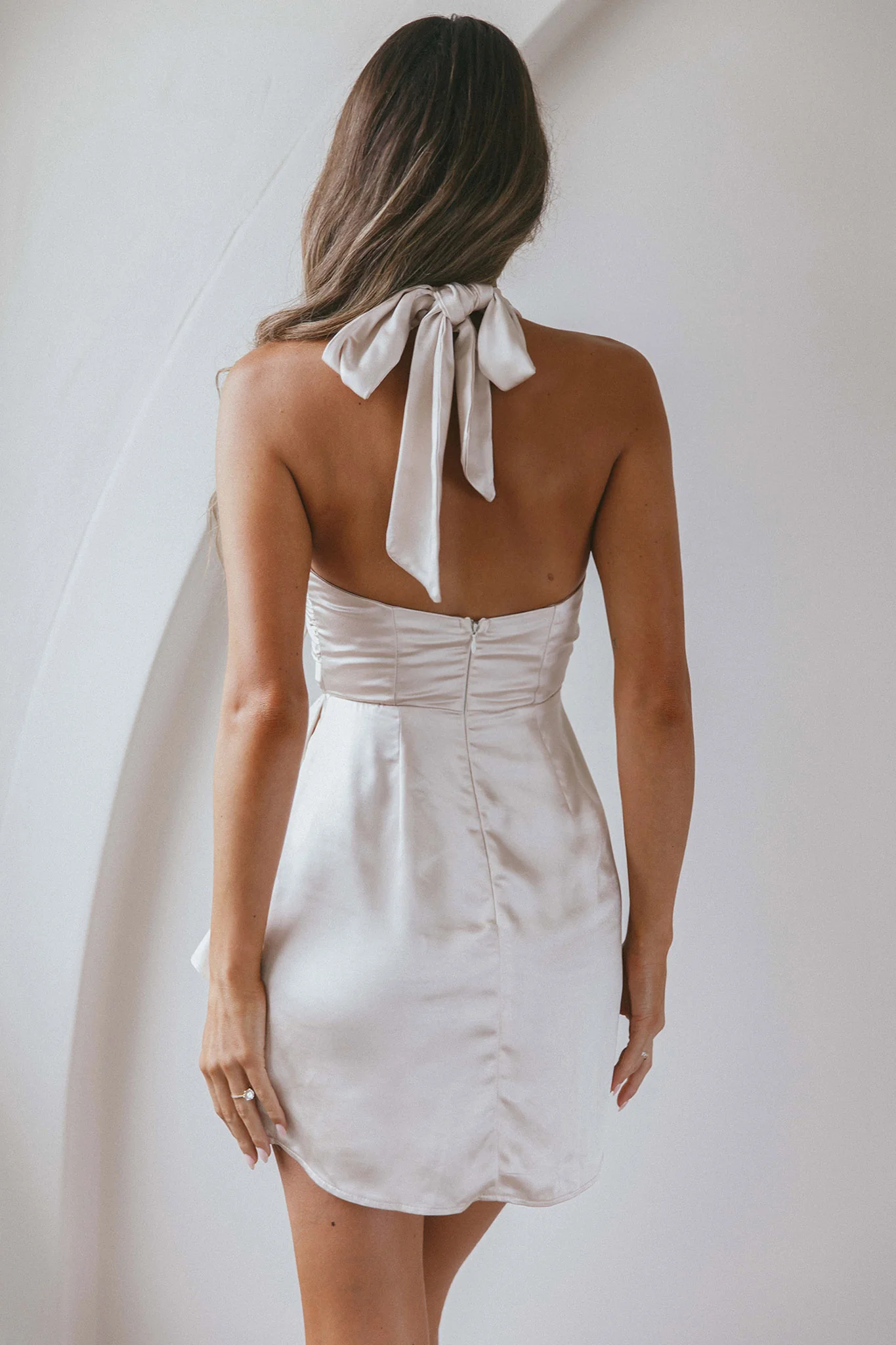 Stars Align Halterneck Satin Dress Champagne