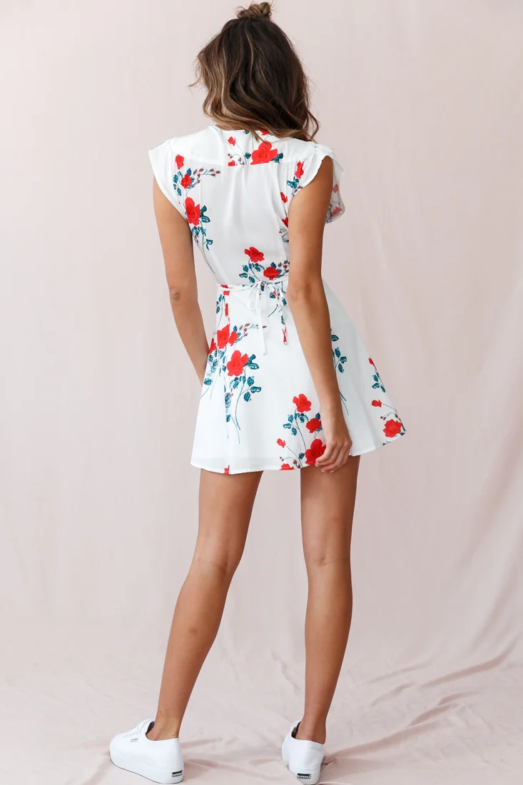 Lydia Plunging Neckline Floral Dress White
