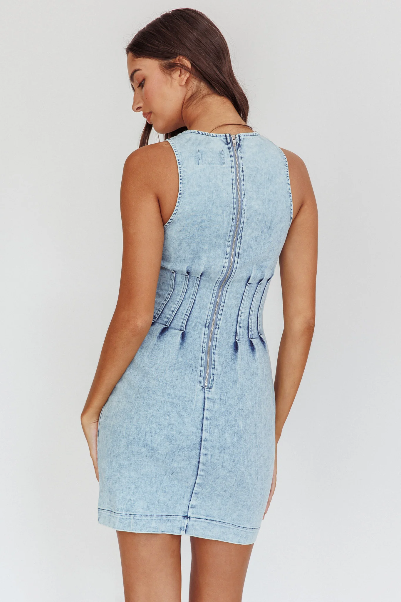 Zurich Sleeveless Mini Dress Light Denim Blue