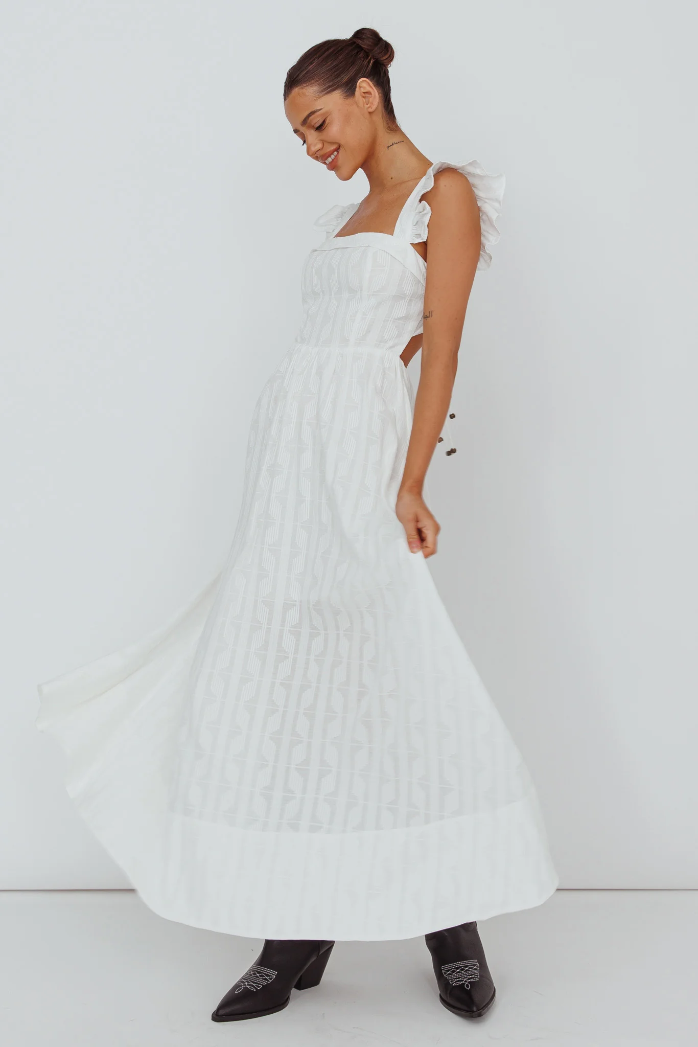 Greatest Hits Ruffle Strap Maxi Dress White