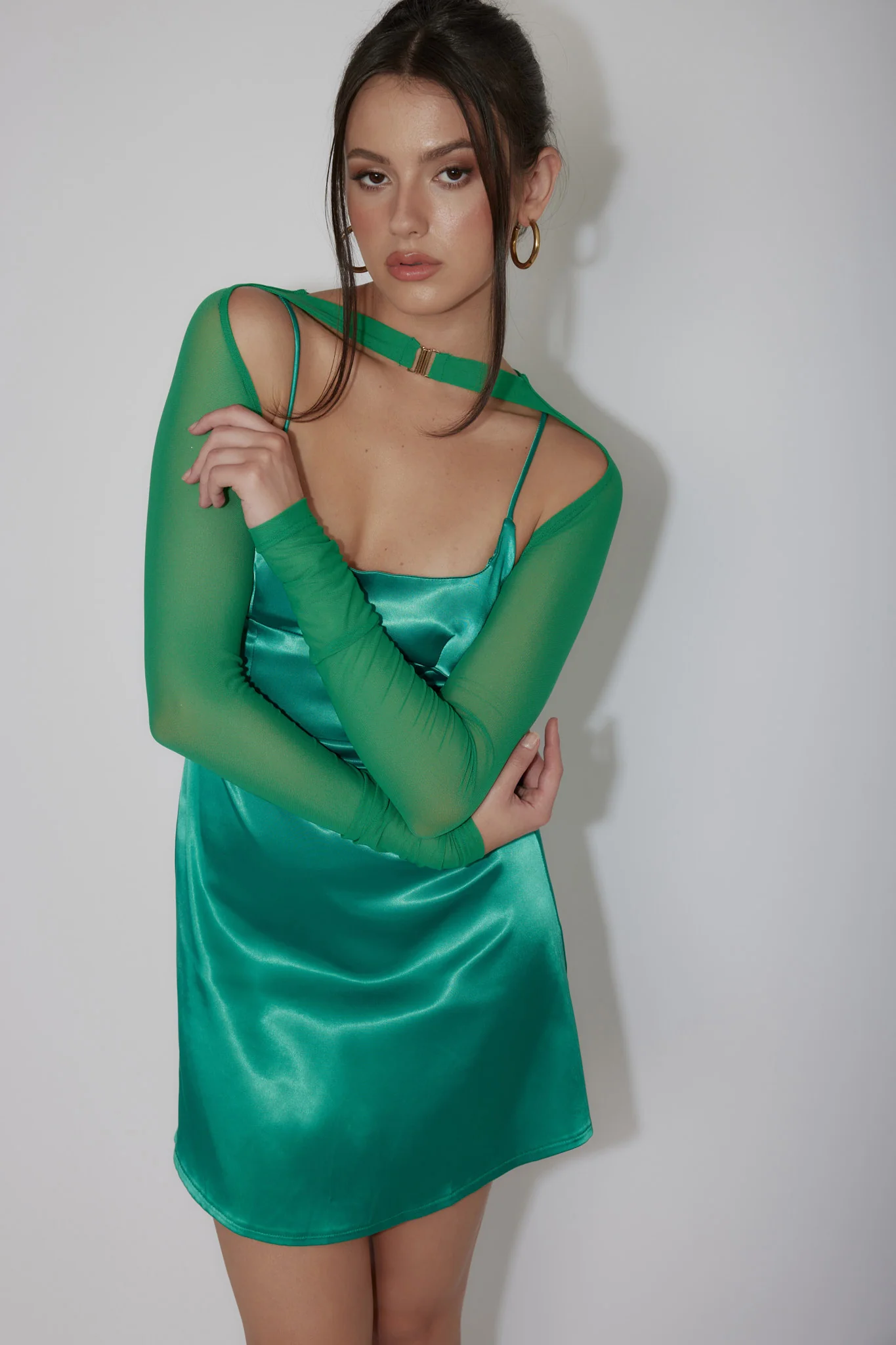 Moon Rising Faux Bolero Mini Dress Green