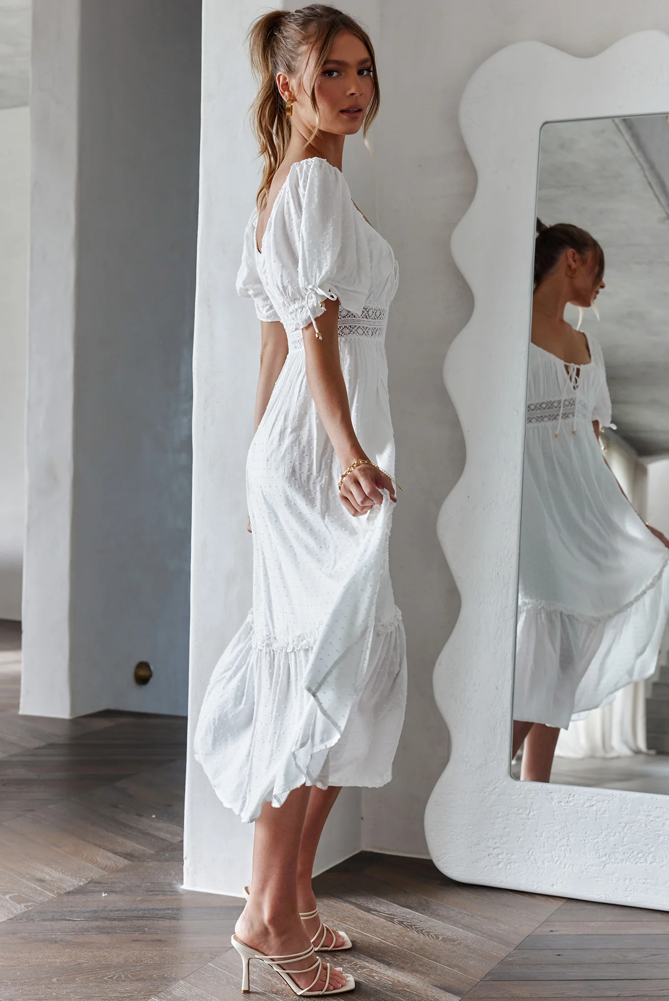 Topanga Canyon String Tie Boho Midi Dress White