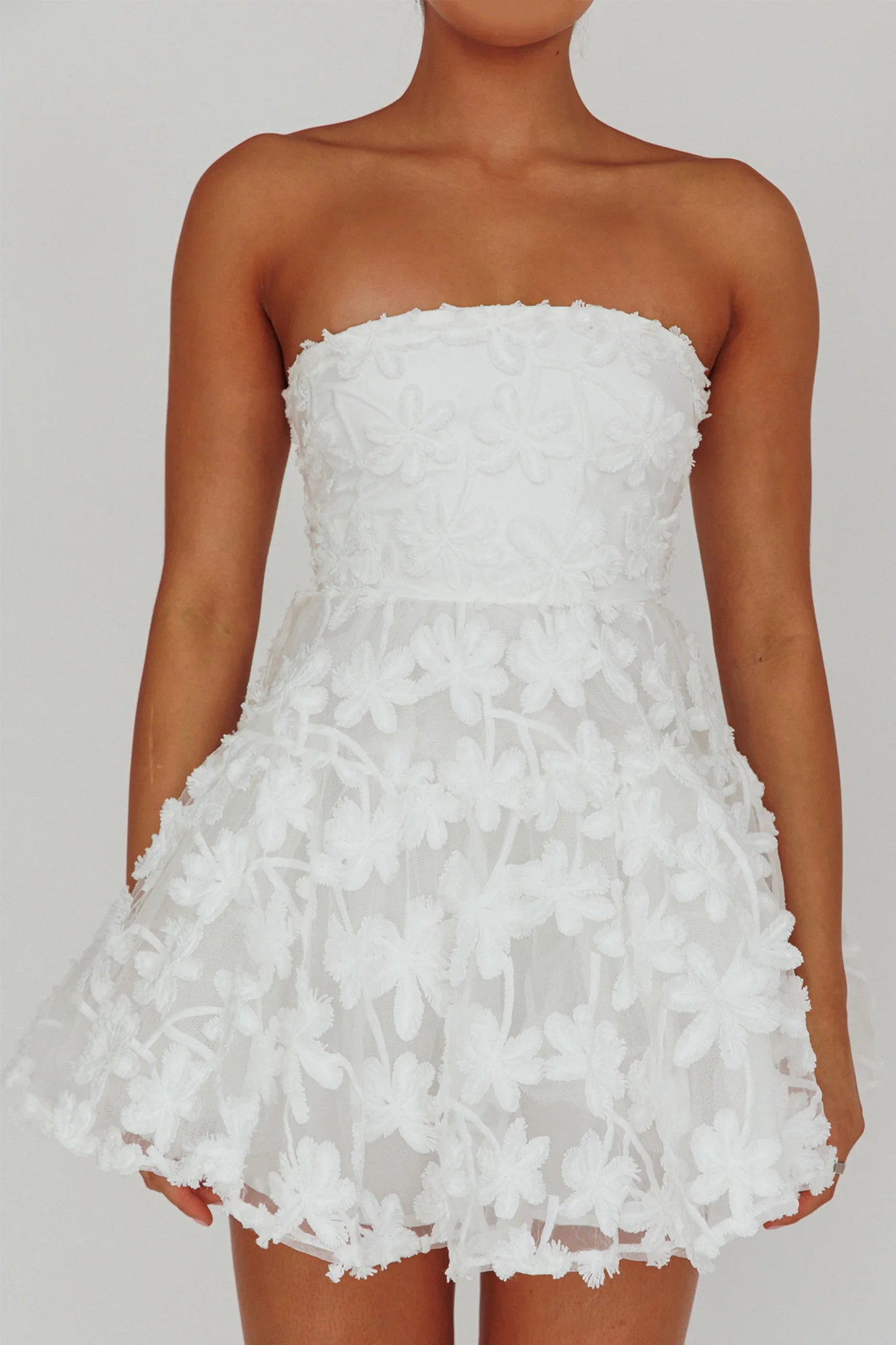 Dori Floral Embellished Mini Dress White