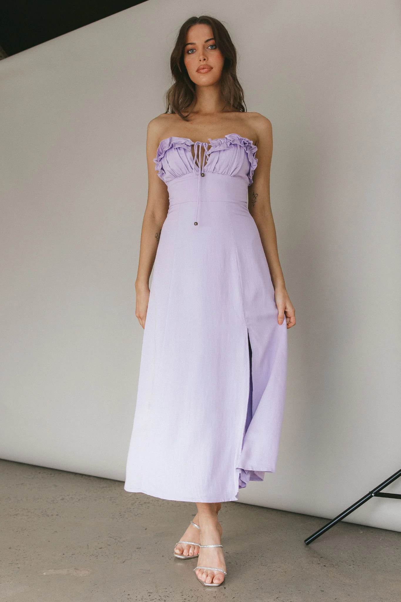 Under The Sun Tied Bust Midi Dress Lilac