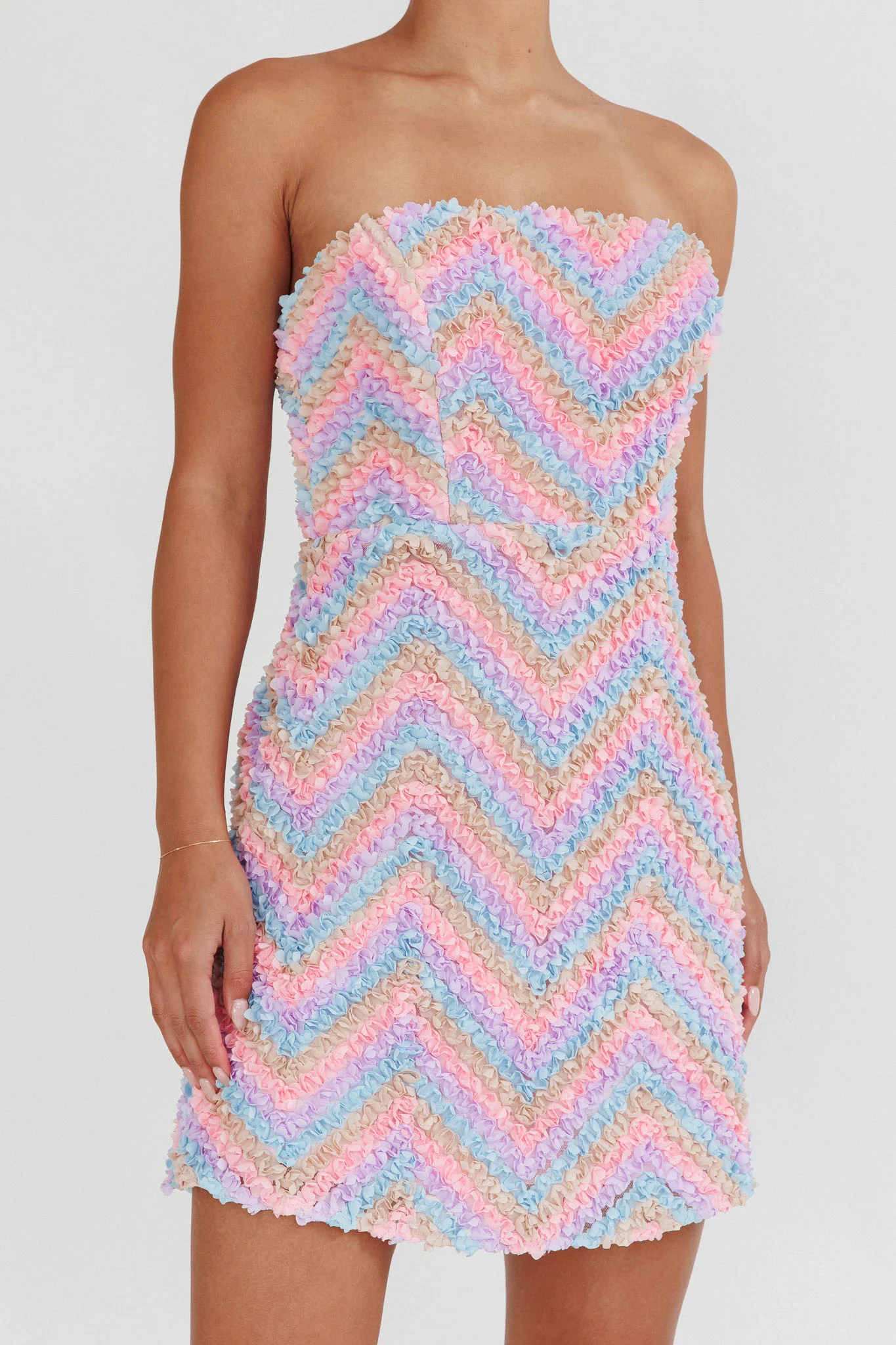 In Paris Embellished Chevron Mini Dress Lilac