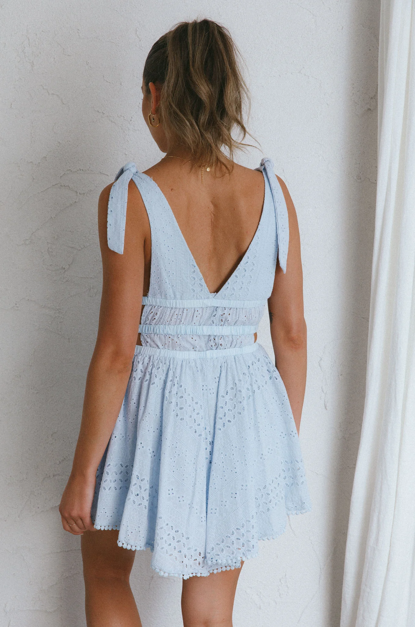 Summer Lovin' V-Neckline Eyelet Mini Dress Steel Blue