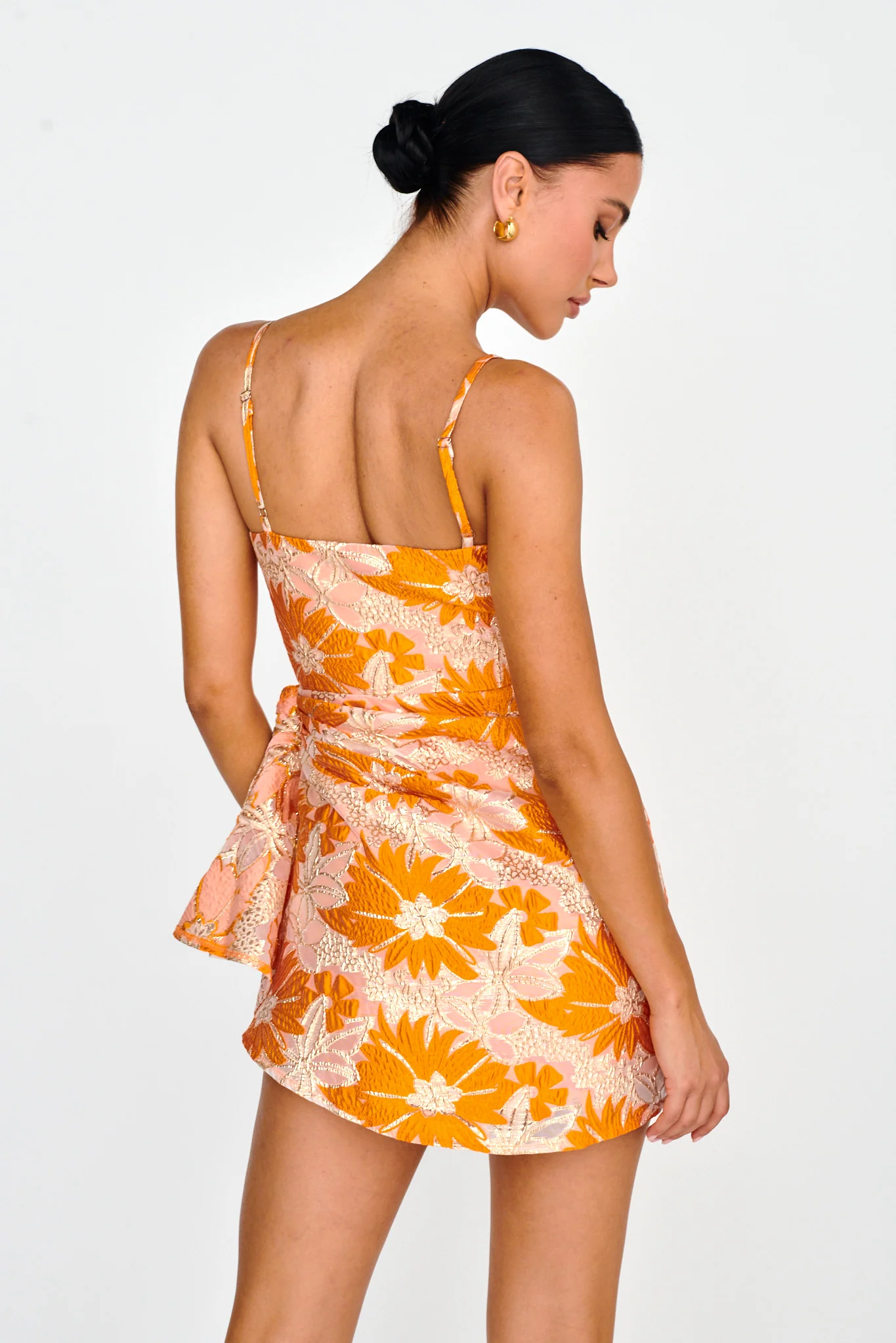 Sterling Gathered Waist Embroidery Mini Dress Orange