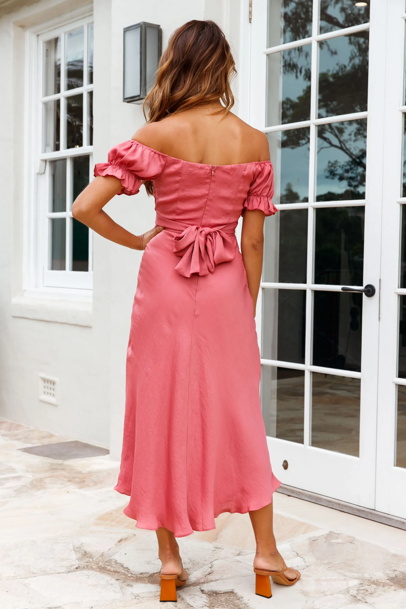 Linka Off-Shoulder Tie Back Midi Dress Rose
