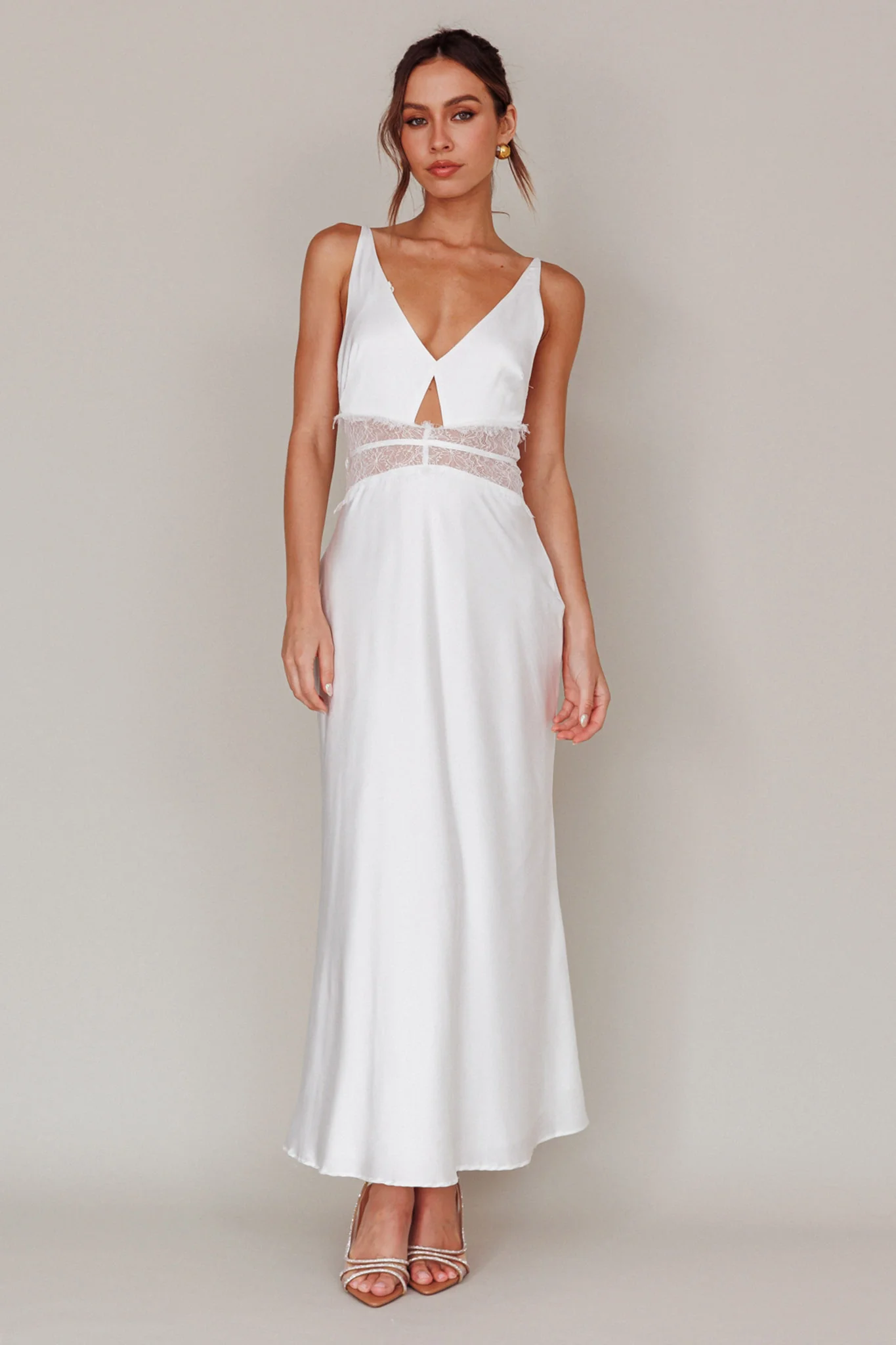 Honeybee Lace Trim Maxi Dress White
