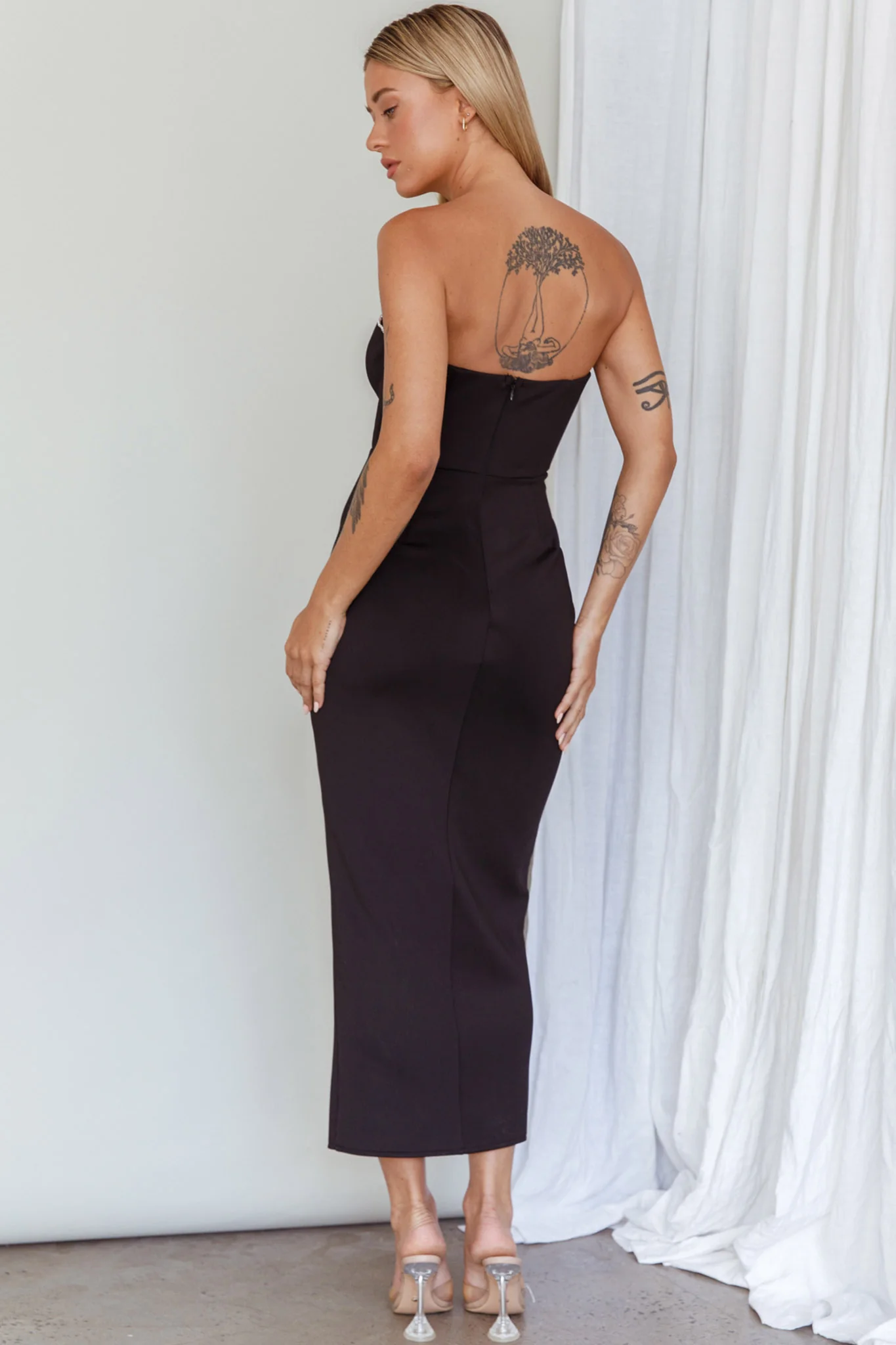 Mystic Diamante Neckline Midi Dress Black