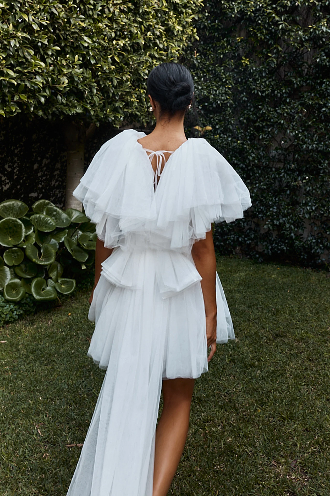 Star Power Tulle Train Mini Dress White