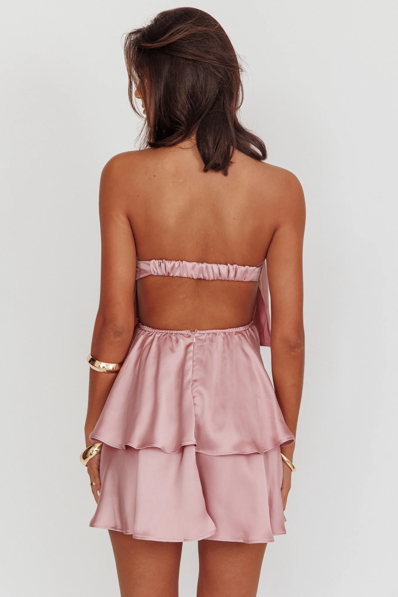 Behati Tiered Layer Strapless Dress Dusty Rose