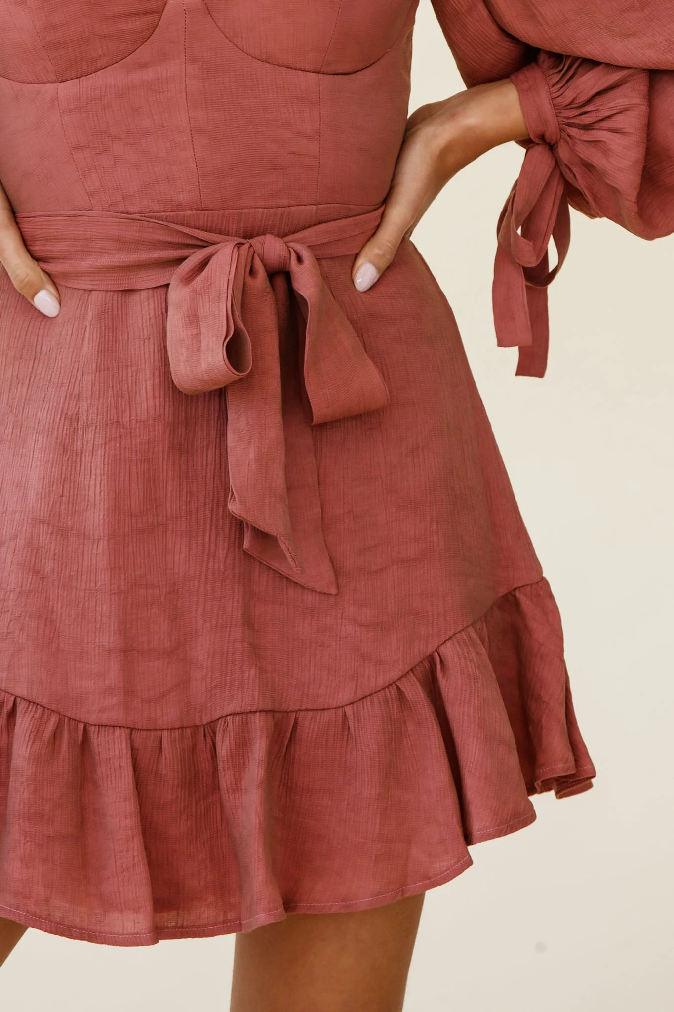 Make Memories Balloon Sleeve Molded Bust Dress Antique Rose