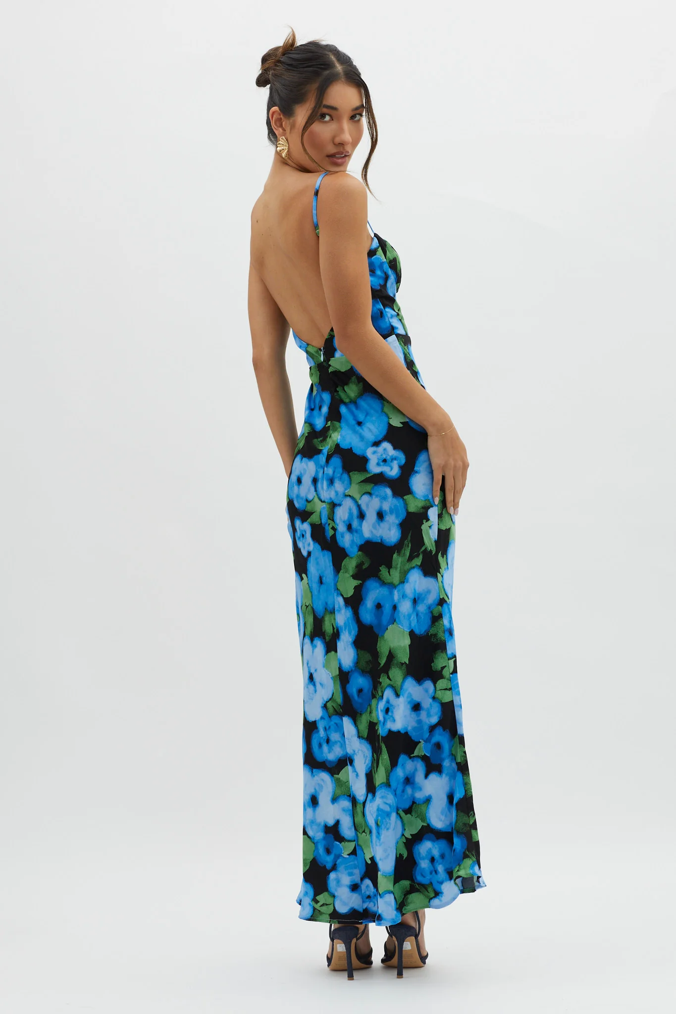 Kasha Low Back Maxi Dress Floral Blue