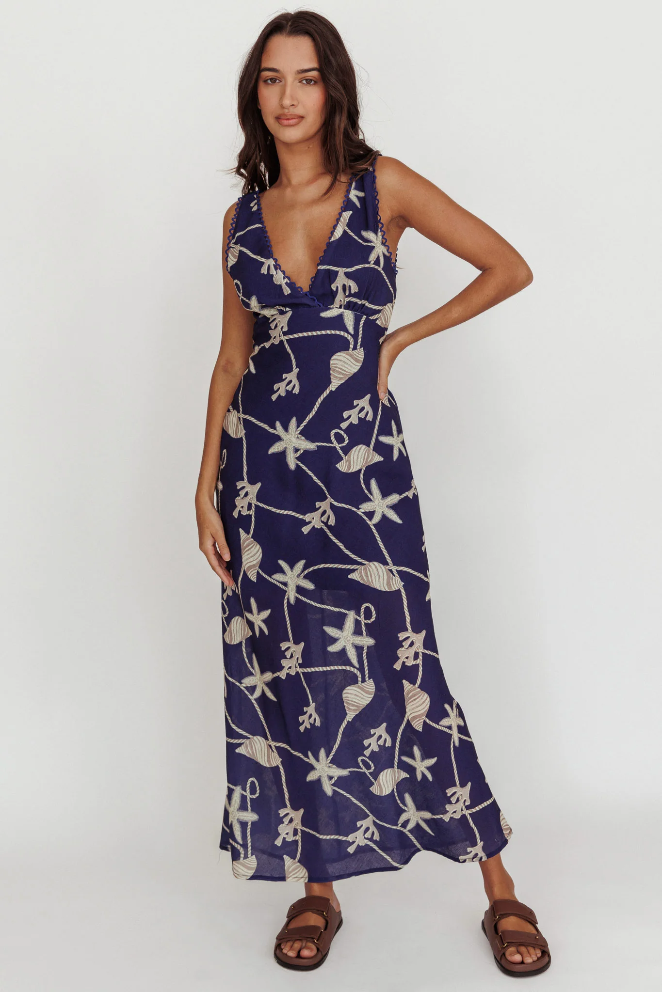 Miss Divine V-Neck Ocean Maxi Dress Blue