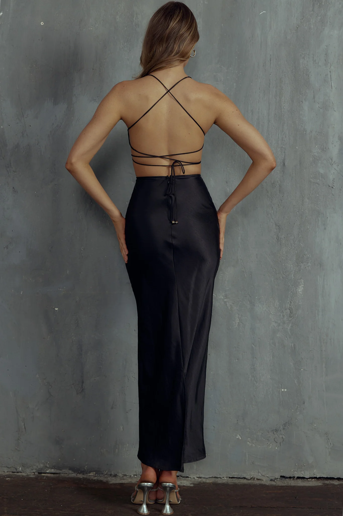 Heaven On Earth Lace-Up Back Maxi Dress Black