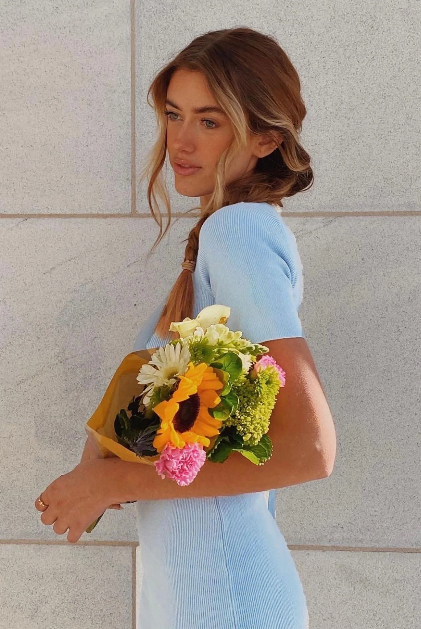 Moon Dance Open Back Short Sleeve Knit Midi Dress Steel Blue