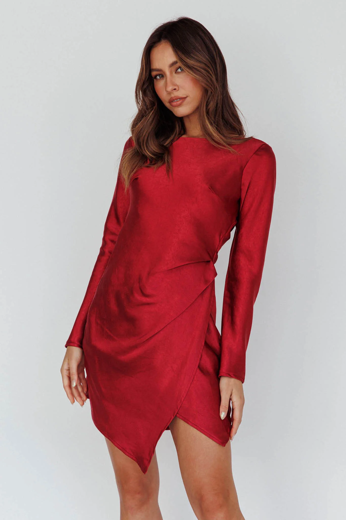 Thank Me Later Long Sleeve Open Back Dress Wine