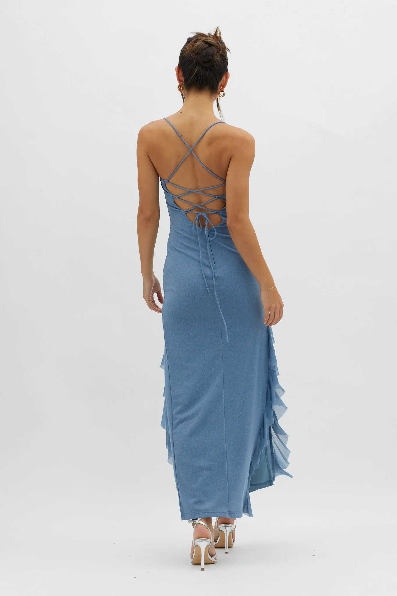 Rosilyn Split Ruffle Midi Dress Blue