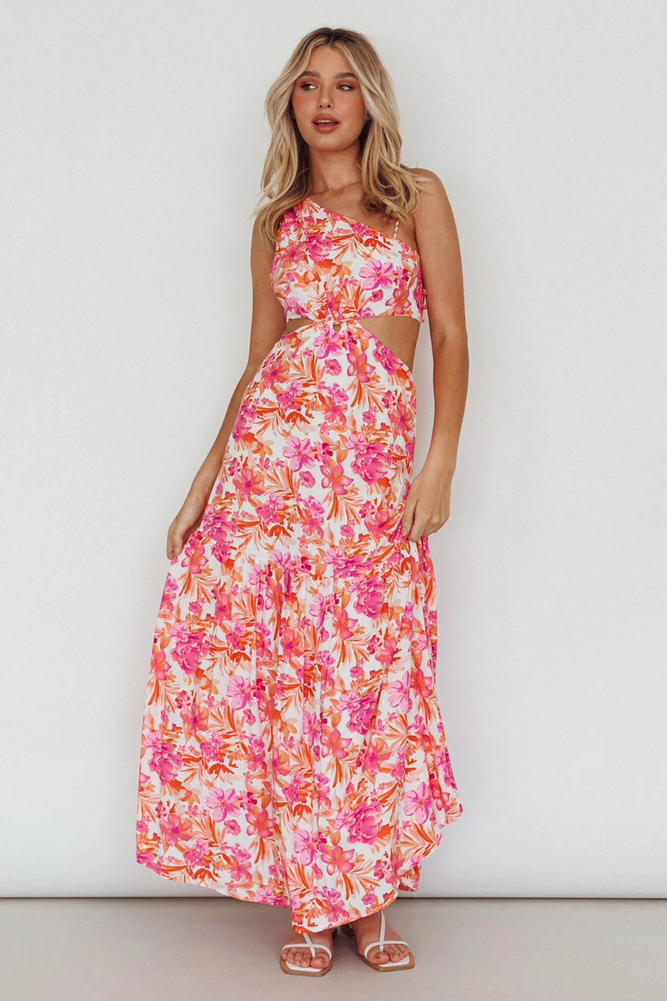 Evening Breeze Cut-Out Waist Maxi Dress Floral Pink