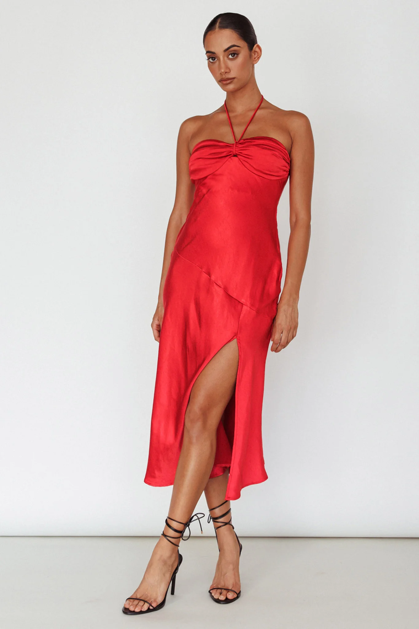 Kindred Spirit Strapless Gathered Bust Midi Dress Red