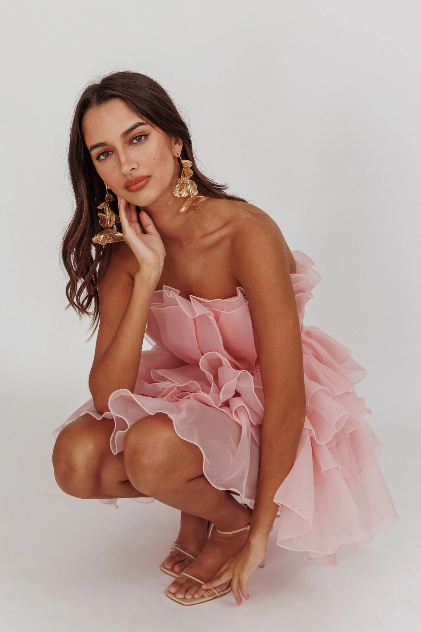 Bon Bon Tiered Chiffon Mini Dress Blush