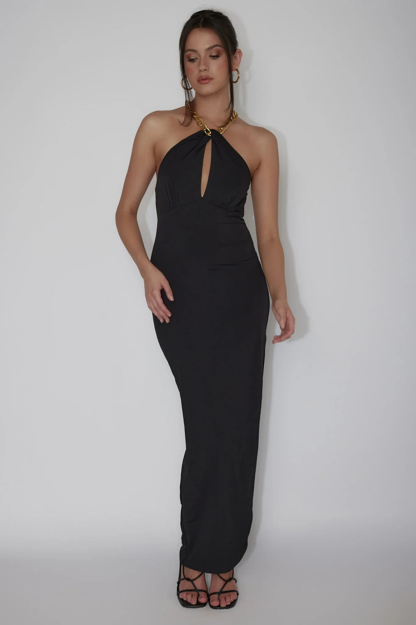 Slow Dance Chain Halter Midi Dress Black