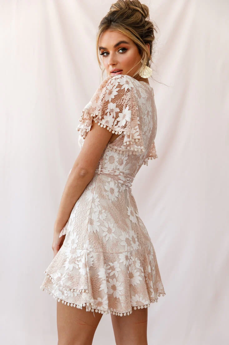 Cami Angel Sleeve Faux Wrap Dress Nude