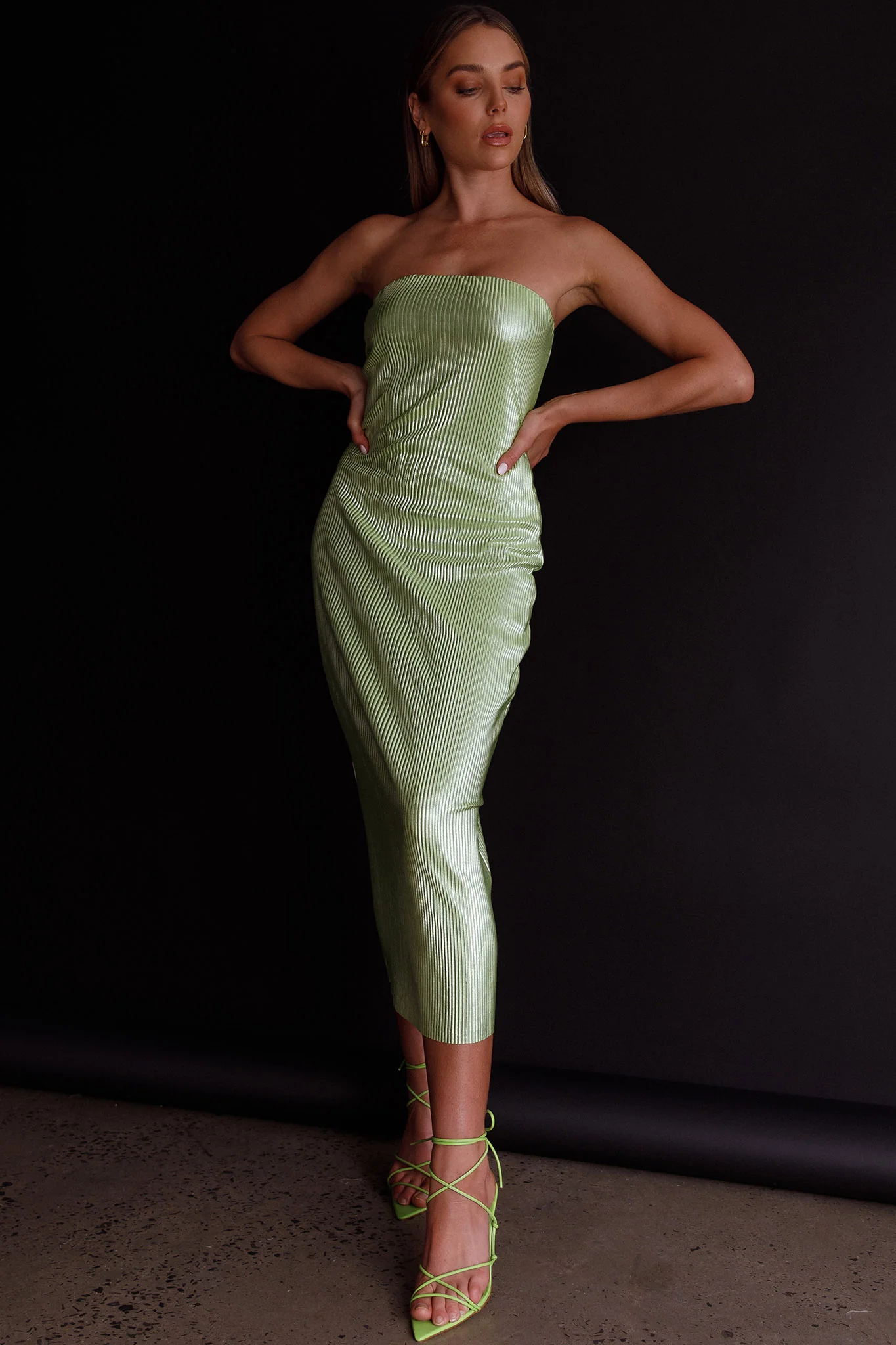 Shondra Accordion Pleat Tube Dress Lime