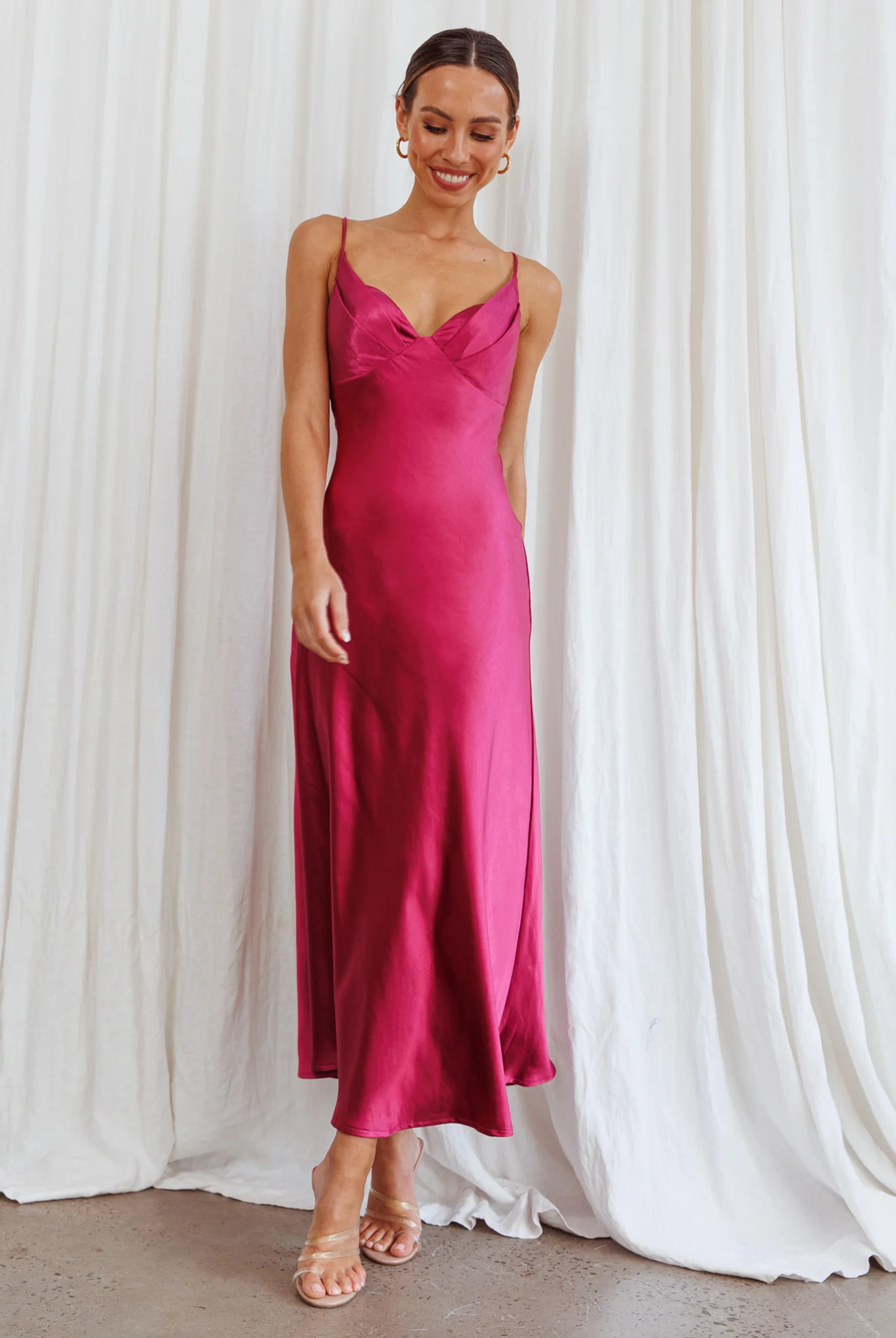 Infinity Pintuck Bust Midi Dress Fuchsia