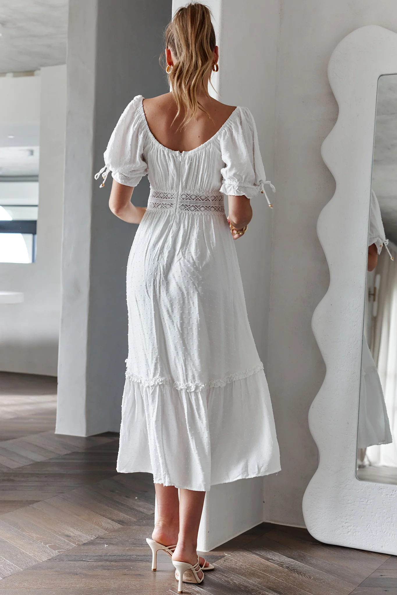 Topanga Canyon String Tie Boho Midi Dress White