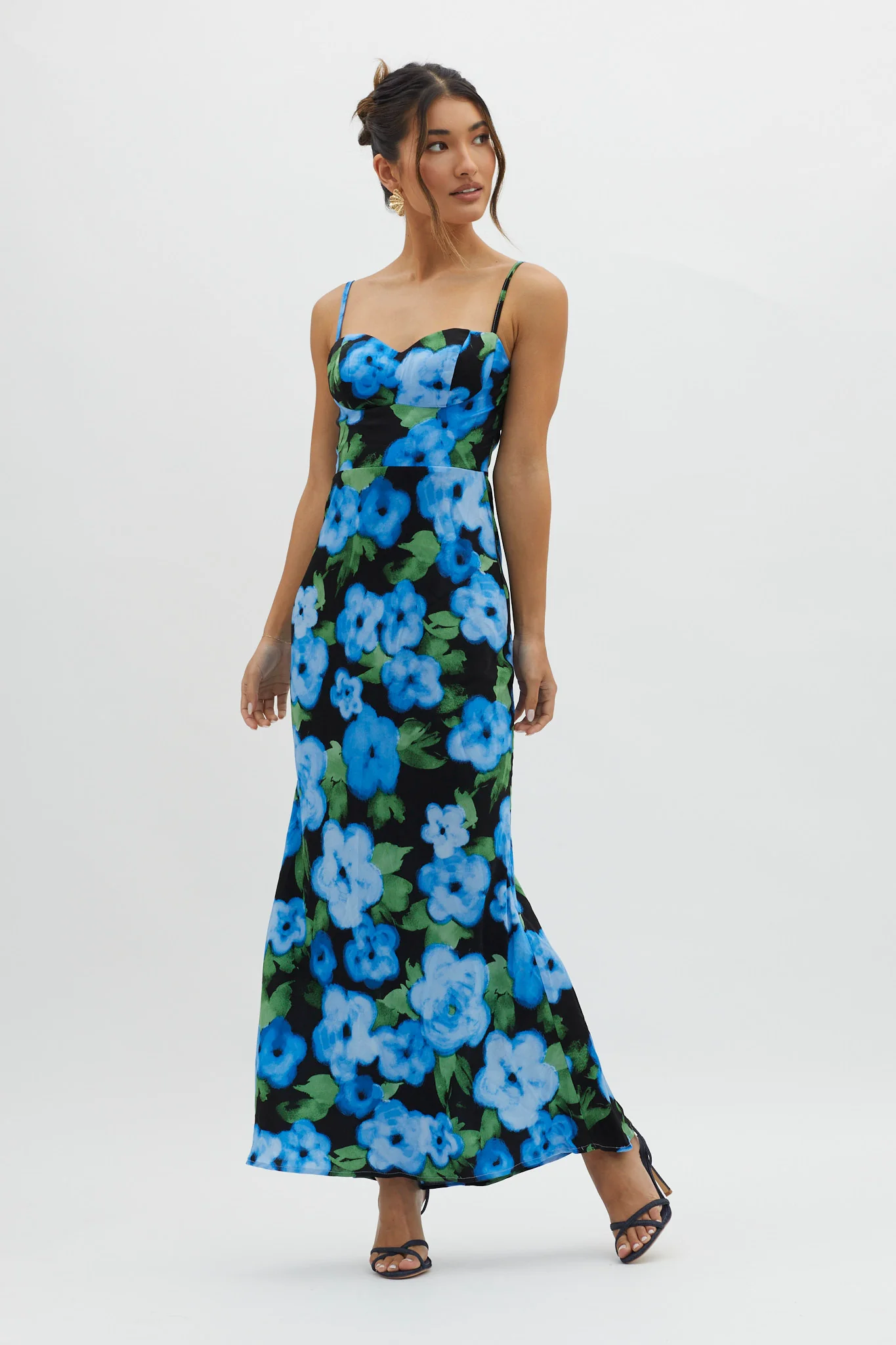 Kasha Low Back Maxi Dress Floral Blue