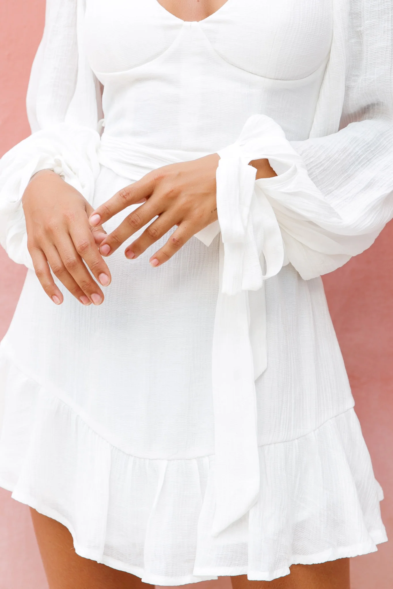 Make Memories Balloon Sleeve Molded Bust Dress White