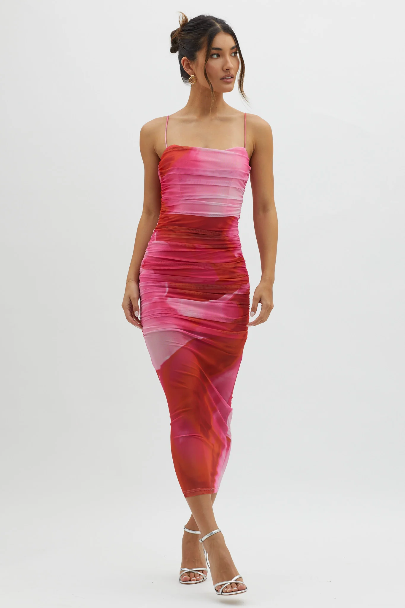 Logan Cami Strap Midi Dress Abstract Pink