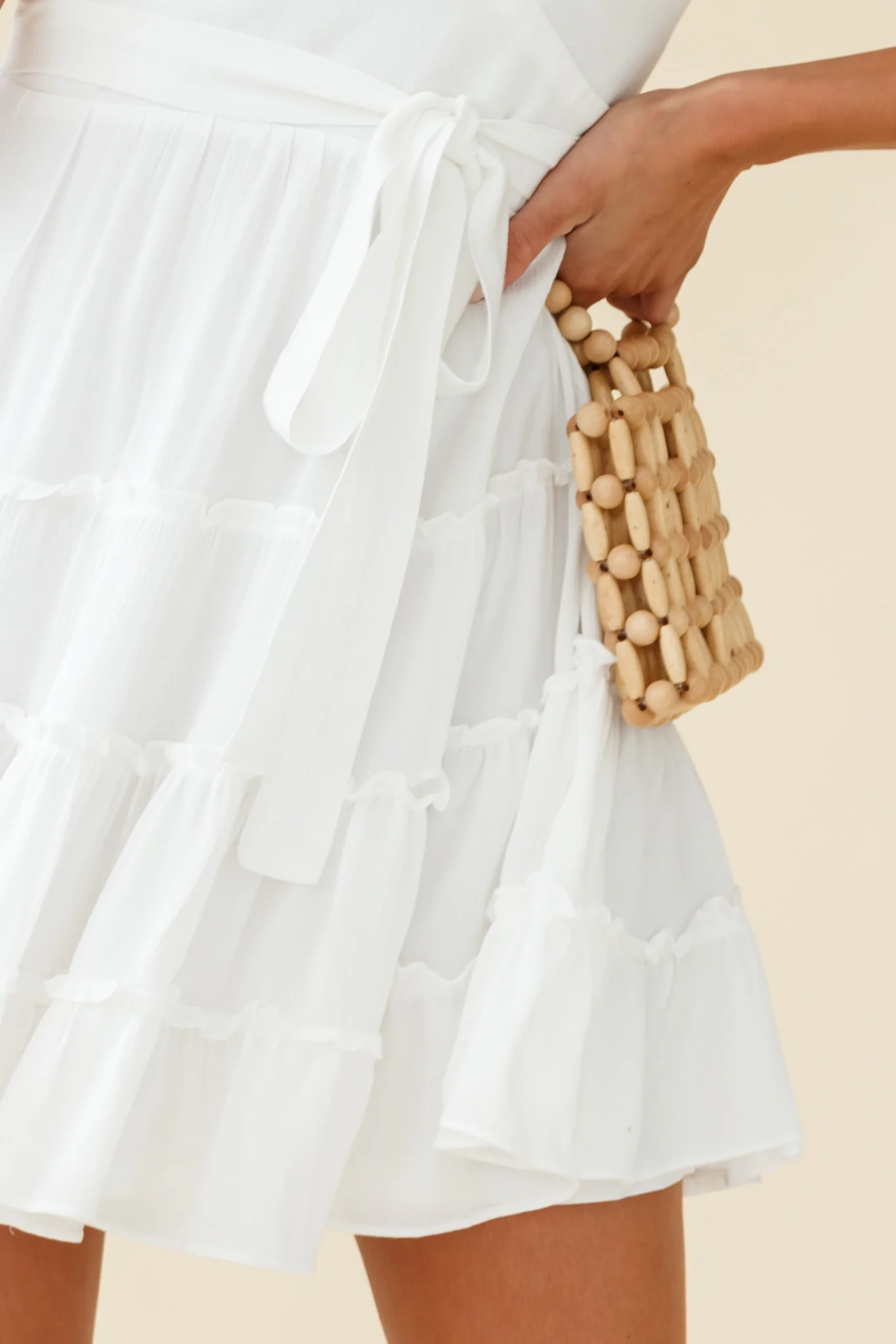 Jocelyn Cami Strap Waist Tie Frill Dress White